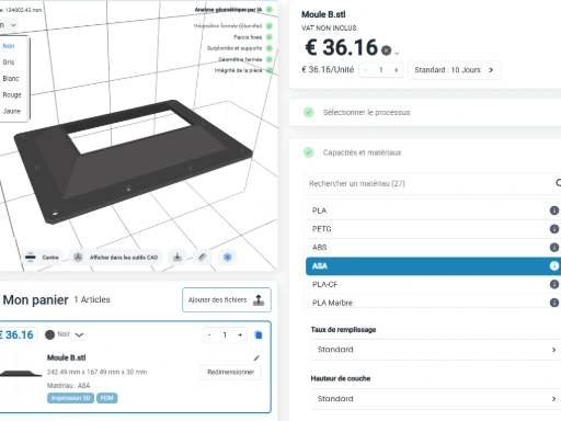 Logiciel de devis instantané d'impression 3D ECU3D