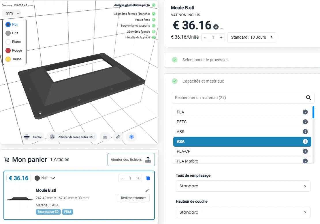 Configurateur de devis instantané d'impression 3D ECU3D